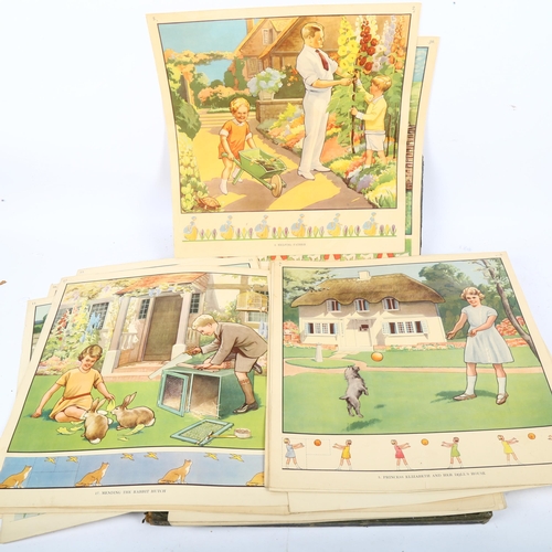 888 - Vintage set of infant school's teaching pictures, 36cm