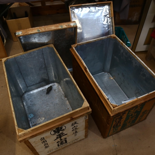 920 - 2 Oriental pine tea chests, width 67cm