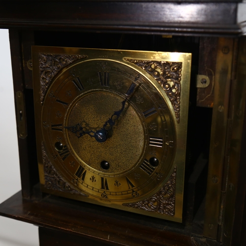 936 - A Grandmother clock, with brass dial and 3-train movement, height 130cm