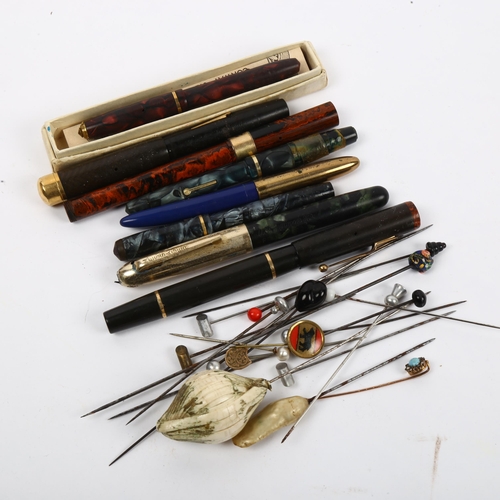 941 - Conway Stewart Dinkie pen, Swan fountain pen, hat pins etc