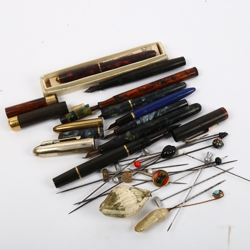 941 - Conway Stewart Dinkie pen, Swan fountain pen, hat pins etc