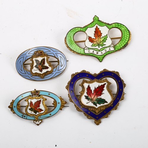 944 - 4 Canada maple leaf enamelled brass brooches