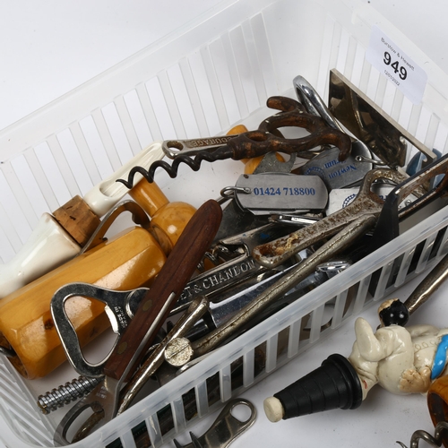 949 - Various corkscrews and bottle stoppers (boxful)