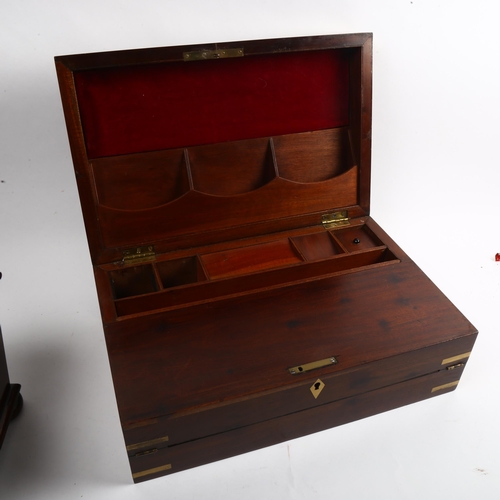 989 - An Antique mahogany writing slope, with fitted interior and brass decoration, 37.5cm across