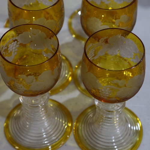 992 - A set of 6 amber overlay glass rummers, height 13cm