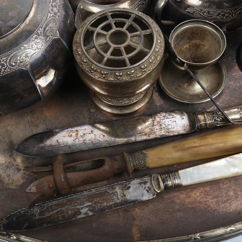 1062 - Various silver plate, including tea tray, tea set etc