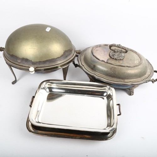 1067 - Silver plated rollover bacon dish, vegetable tureen, and an entree dish (3)