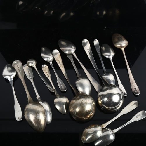 1089 - Various Antique silver spoons, including Georgian, Irish etc, 10.3oz total