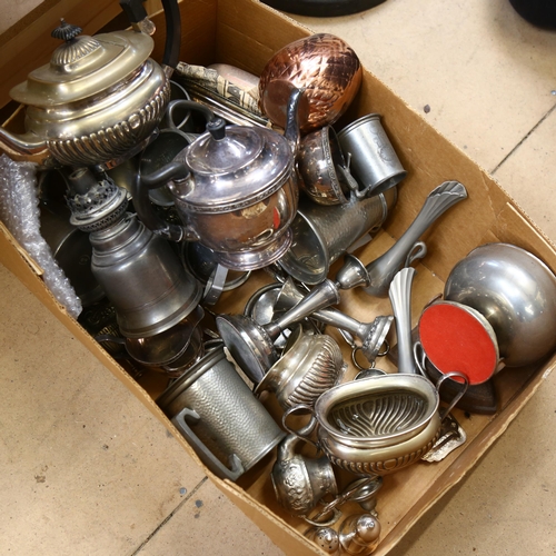 1109 - A quantity of silver plate, pewter mugs etc (boxful)