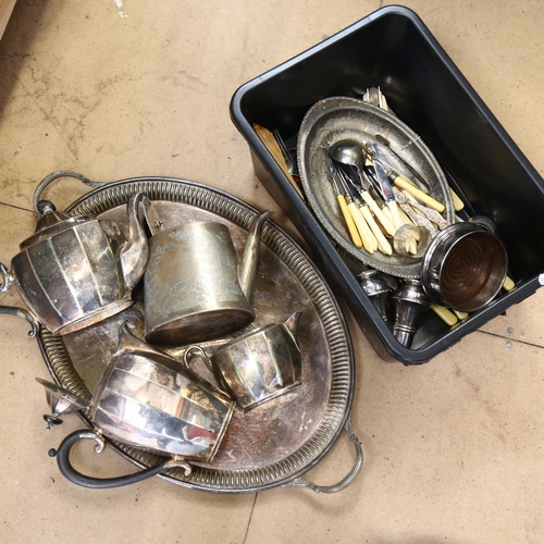 1110 - Various silver plate, including tea set, tea tray etc