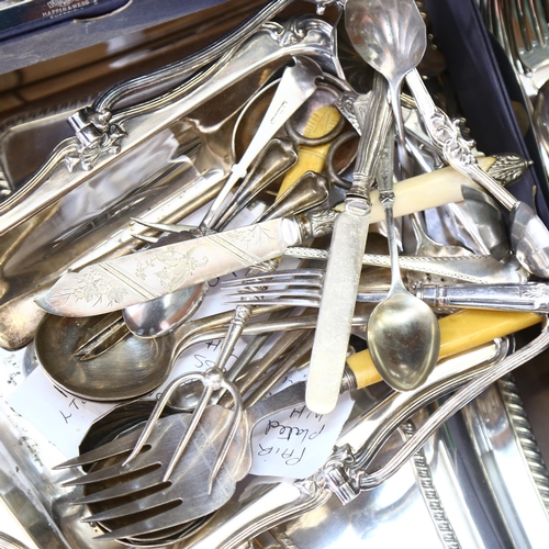 1117 - 2 silver plated entree dishes, and various silver plated Mappin & Webb cutlery (boxful)