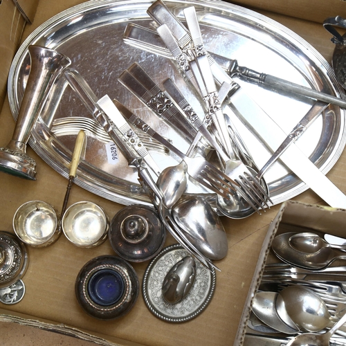 1119 - Various silver plate, stainless steel cutlery, novelty Scottish thistle cruet set etc (boxful)