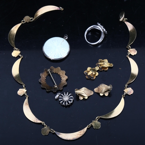 1124 - Various Danish silver and enamel jewellery, including Volmer Bahner necklace