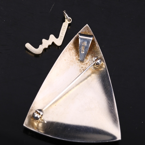 1128 - A large Anton Michelsen sterling silver and enamel triangular pendant/brooch, and another abstract p... 