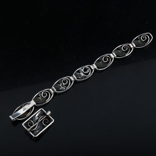 1143 - HANS JENSEN - a Vintage Danish silver panel bracelet, and a similar silver brooch (2)