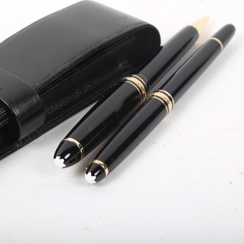 320 - MONT BLANC - a 2-pen black lacquer Meisterstuck Pix rollerball set, cased