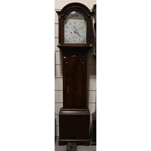 2423 - THOMAS HAYNES OF STAMFORD - a 19th century mahogany arch-top 8-day longcase clock, hand painted and ... 