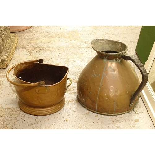 2709 - A large Victorian copper jug, and a copper coal bucket