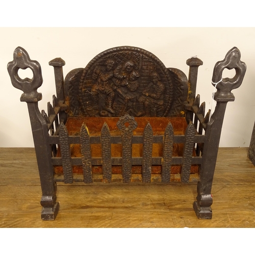 2729 - A cast-iron duck's nest fire grate, with embossed back panel, W42cm, H38cm, D27cm