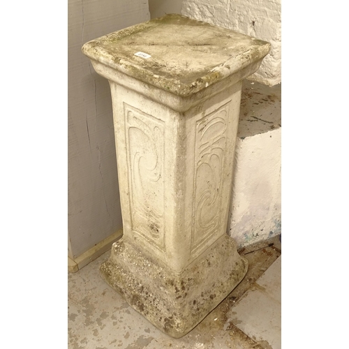 2732 - A square concrete garden pedestal, W36cm, H87cm