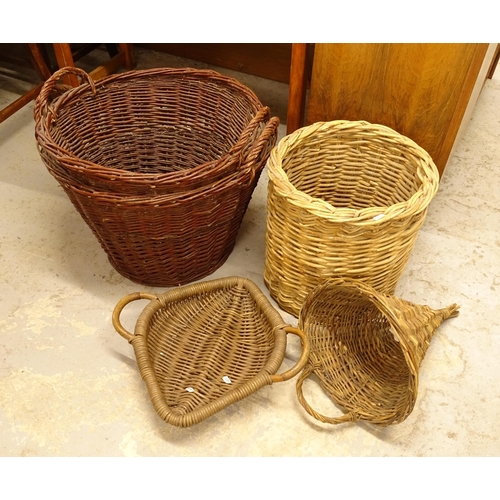 2742 - 5 wicker baskets, largest width 58cm, height 38cm