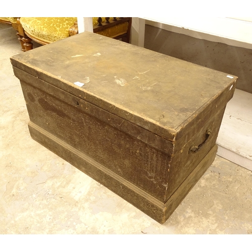 2743 - A Vintage stained pine toolbox, W84cm, H45cm, D47cm