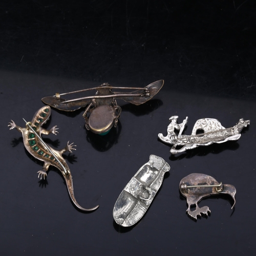 1155 - Various figural animal brooches, including Continental silver lizard, cicada etc