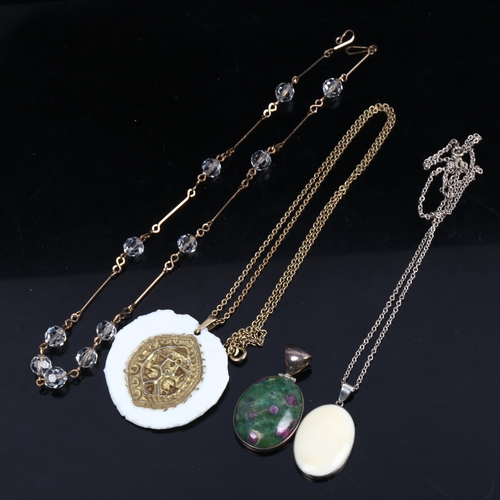 1170 - ANTON MICHELSEN - sterling silver porcelain pendant necklace, and 2 other pendants