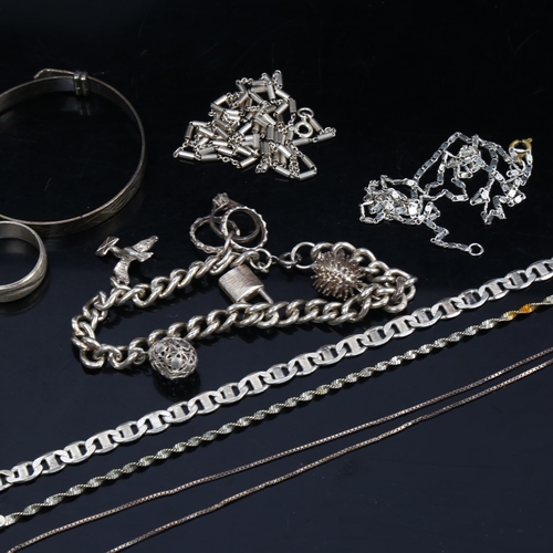 1181 - Silver jewellery, including curb link charm bracelet, anchor link bracelet etc