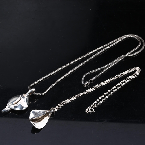 1189 - 2 Danish sterling silver fold pendant necklaces