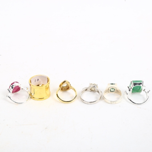 1200 - 6 various stone set dress rings, to include a 3ct white moissanite, black and white moissanite, a 4.... 