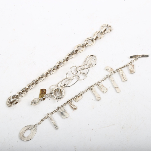 1203 - 3 x handmade silver bracelets, all 18cm long, 80.8g total (3)