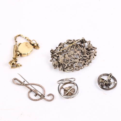 1207 - A small Scottish silver brooch, a Miracle Creation Art Nouveau design brooch etc