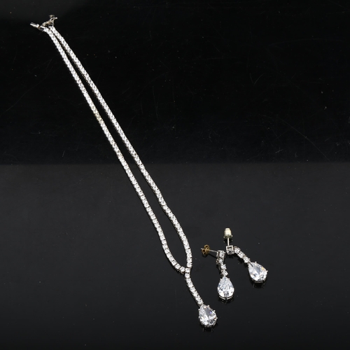 1214 - A .925 silver-mounted pendant necklace, and a pair of matching drop pendant earrings