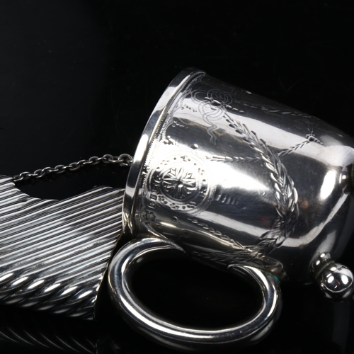 1220 - A small Victorian silver christening tankard, and a fluted silver matchbox holder, by Sampson Mordan... 