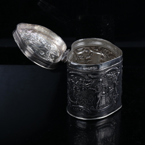 1249 - A Dutch silver heart-shaped trinket box, circa 1900, relief embossed decoration, height 6.5cm, 3.1oz