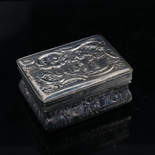 1250 - A Dutch rectangular silver trinket box, circa 1900, relief embossed decoration, 8cm x 6cm, 3oz