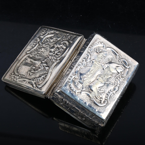 1250 - A Dutch rectangular silver trinket box, circa 1900, relief embossed decoration, 8cm x 6cm, 3oz