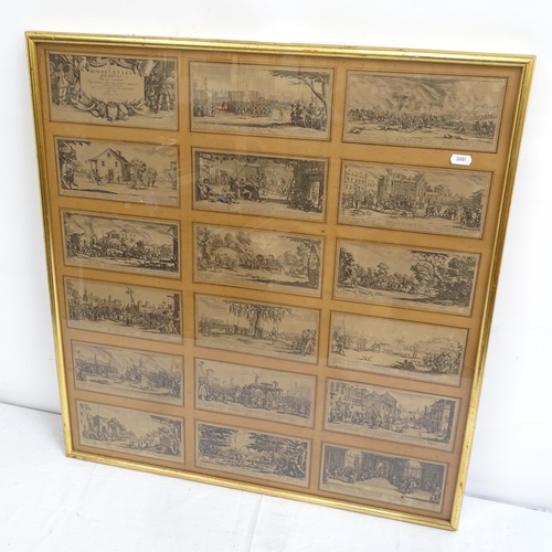 1389 - A set of 18 x 19th century French monochrome engravings, depicting 17th century scenes, 