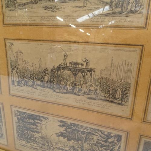 1389 - A set of 18 x 19th century French monochrome engravings, depicting 17th century scenes, 