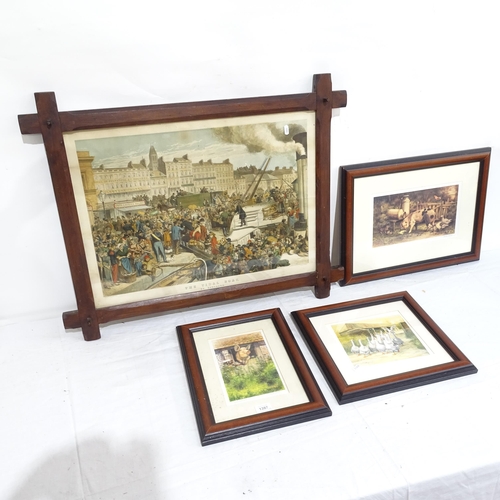 1397 - 19th century coloured print, The Tidal Boat at Boulogne, in Oxford frame, 67cm x 84cm, and 3 Neville... 