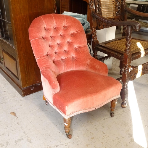 2683 - A small Edwardian button-back upholstered nursing chair