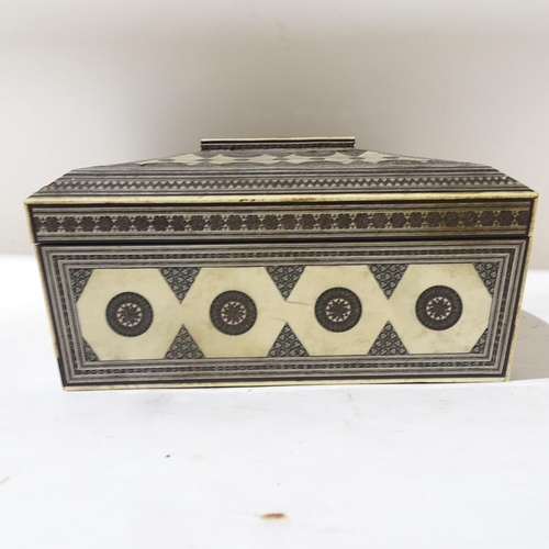 150 - A 19th century Anglo-Indian Vizagapatam bone and ivory sewing workbox, 33cm x 23cm