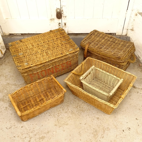 2745 - 5 wicker hampers and baskets, largest W 78cm, H 27cm, D55 cm