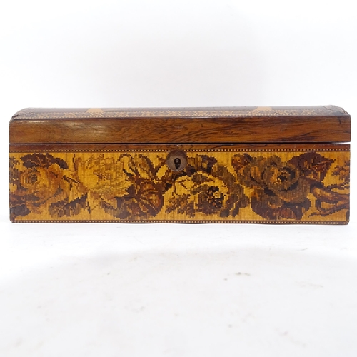 279 - A 19th century Tunbridge Ware rosewood micro-mosaic parquetry inlaid dome-top glove box, castle scen... 