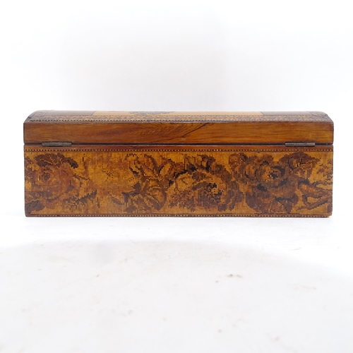 279 - A 19th century Tunbridge Ware rosewood micro-mosaic parquetry inlaid dome-top glove box, castle scen... 