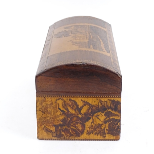 279 - A 19th century Tunbridge Ware rosewood micro-mosaic parquetry inlaid dome-top glove box, castle scen... 