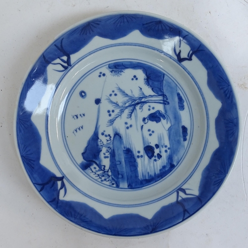 188 - A quantity of Chinese blue and white dinner and serving plates, largest length 36cm (7)