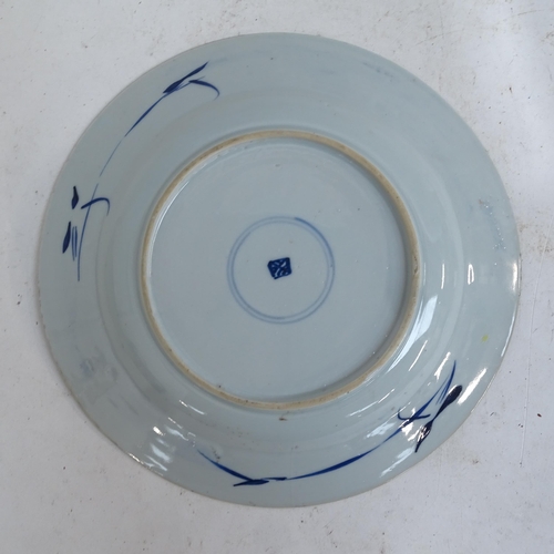 188 - A quantity of Chinese blue and white dinner and serving plates, largest length 36cm (7)