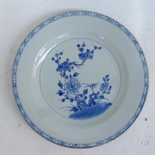 188 - A quantity of Chinese blue and white dinner and serving plates, largest length 36cm (7)